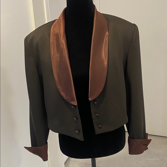 Joseph Ribkoff Tuxedo Style Brown Women's Jacket with Satin shawl collar Size 14 - Picture 11 of 17